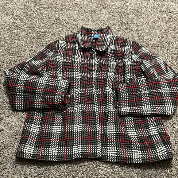 Koret Houndstooth Jacket Women's Large Lined plaid Red Black Gray black buttons - Picture 4 of 9